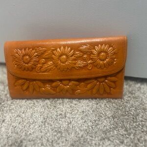Floral Embossed Tan Leather wallet